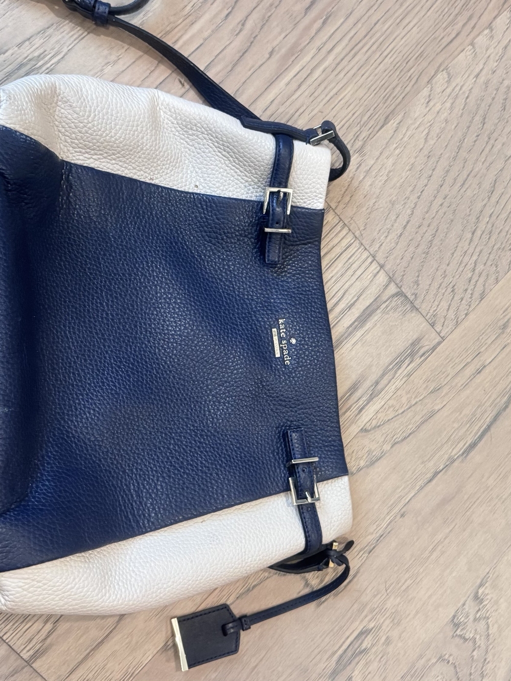 kate spade Navy and White Pebbled Leather Shoulder Bag